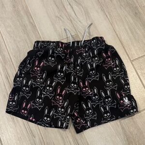Psycho Bunny Black Swim Shorts with Pink & Gray Bunny Skull Print